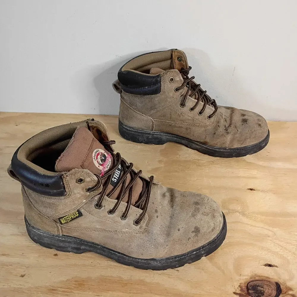 Brahma Mens Size 12 Work Boots Steel Toe Waterproof Tan Leather Slip Resistant